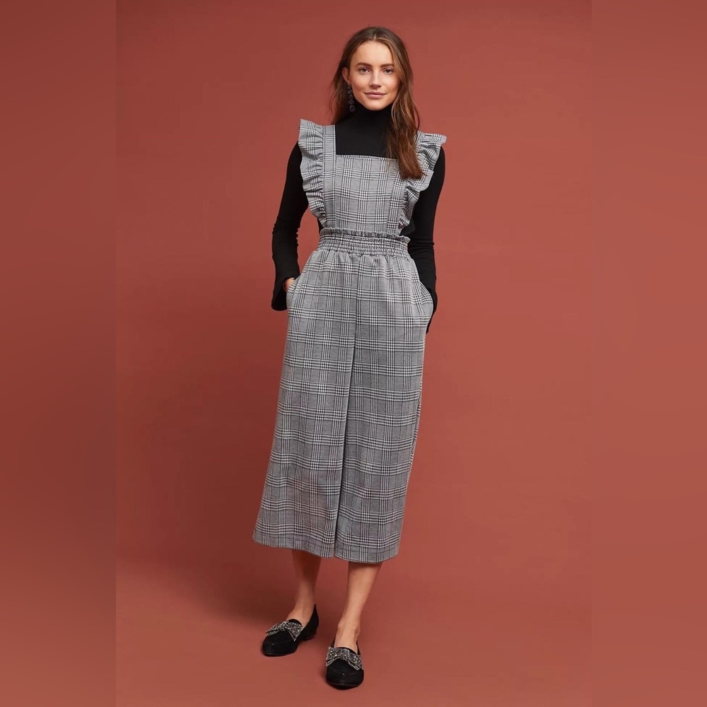 Anthropologie London Rose Plaid Overall Cropped Jumpsuit